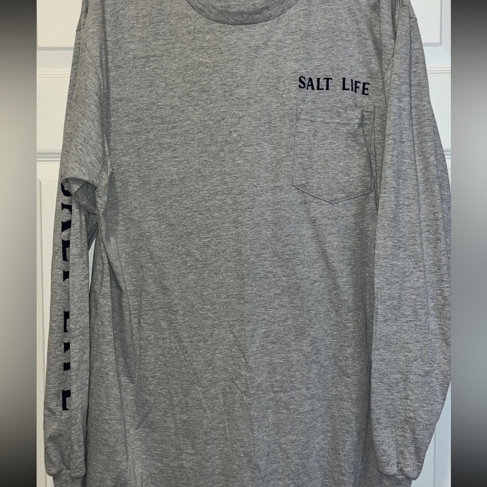 Salt Life Mens Large Gray Long Sleeve Crew Neck Fishing Shirt-Salty State